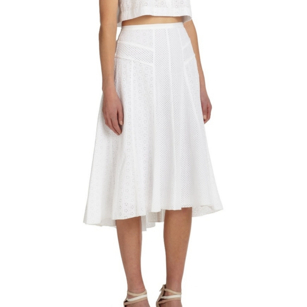 Rebecca Taylor off white Mixed eyelet Skirt Size 8 100% Cotton Lined Vacation